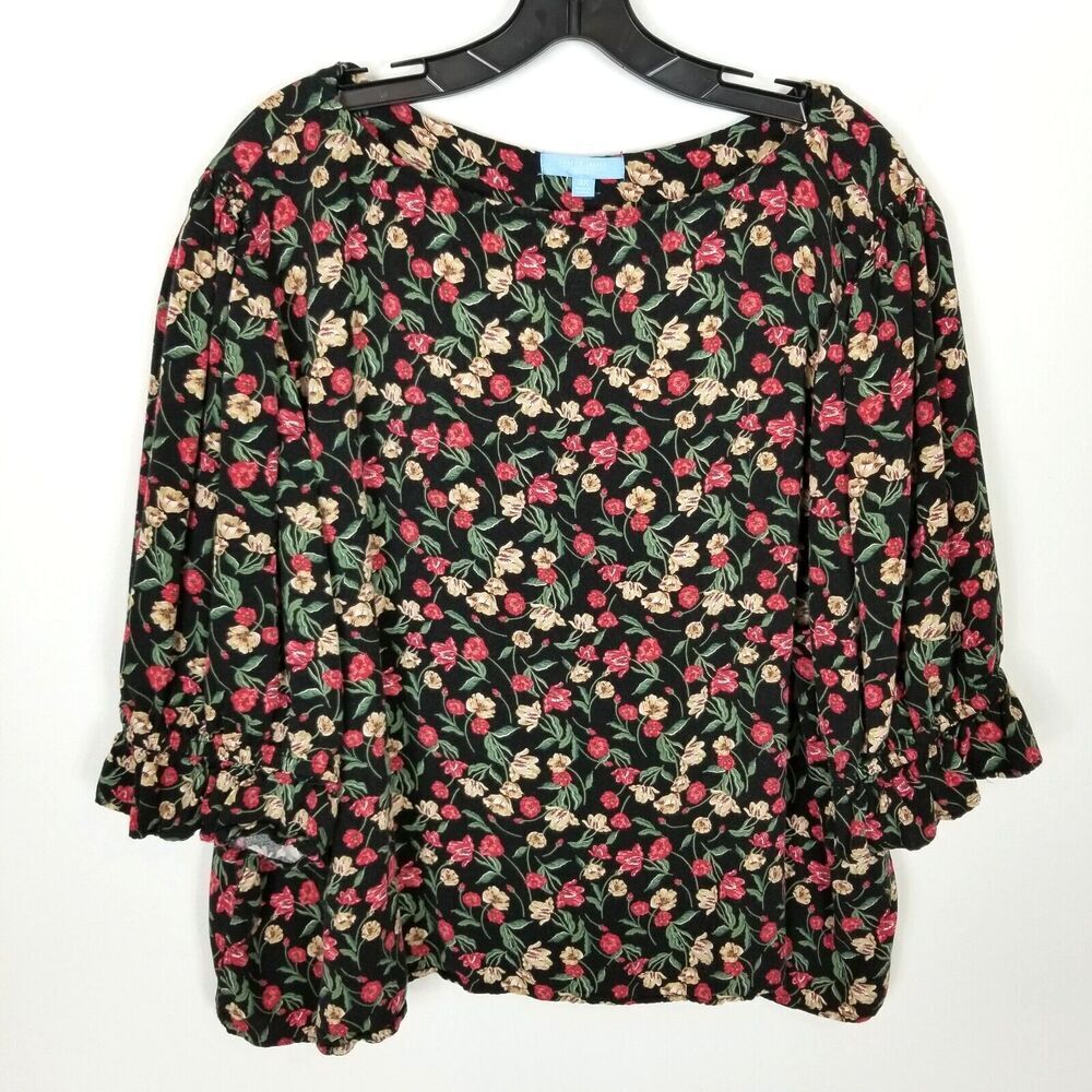 DRAPER JAMES Women Plus Floral Cinched Elbow Sleeve Top Sz 3X Multicolor Boho